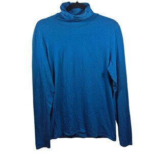 Peruvian Connections Top Womens L Blue Extreme T Neck Long Sleeve Stretch